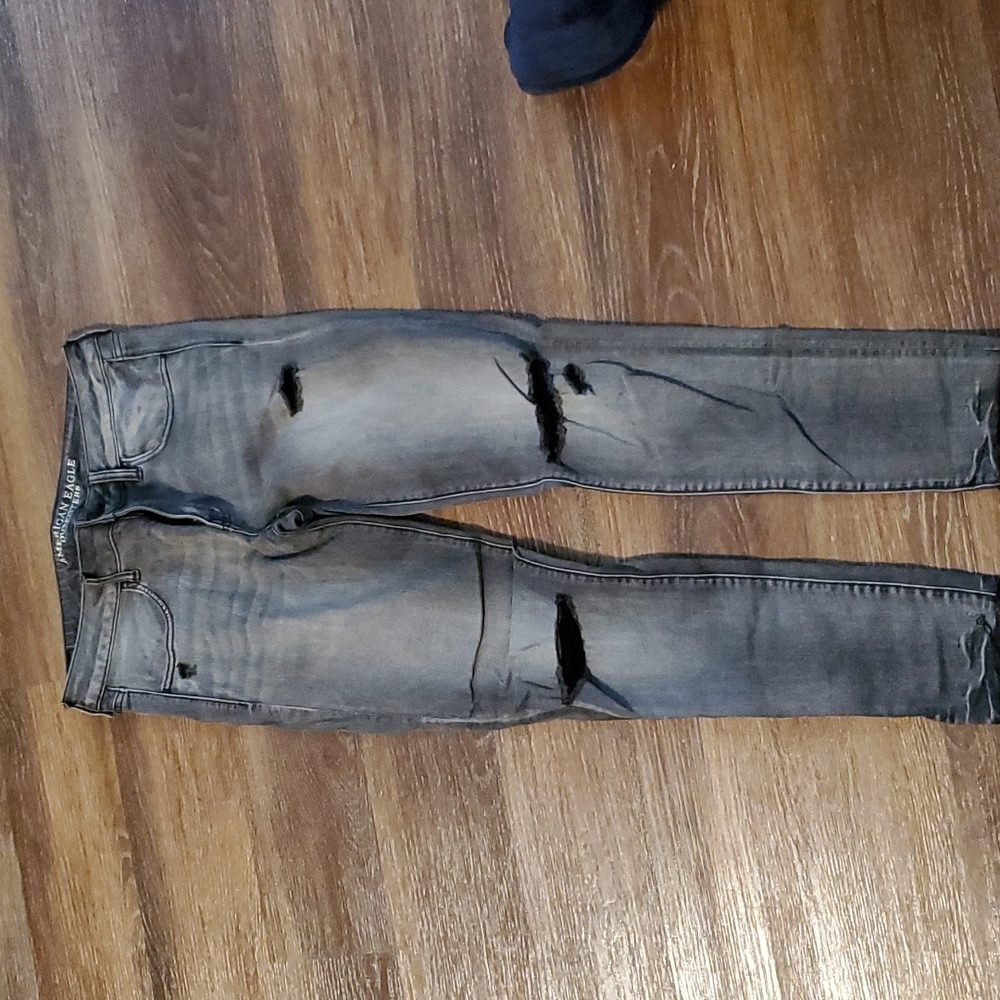 American Eagle Super Strech Super Low Jegging Grey / Black Distressed Jeans